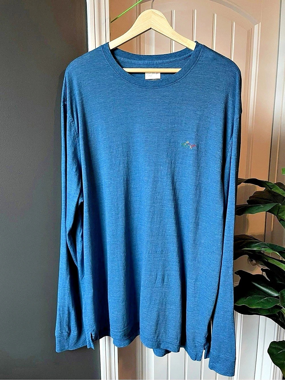 Greg Norman Soft Cotton Blend L/S Shark Tee Men'Shirt Blue XL